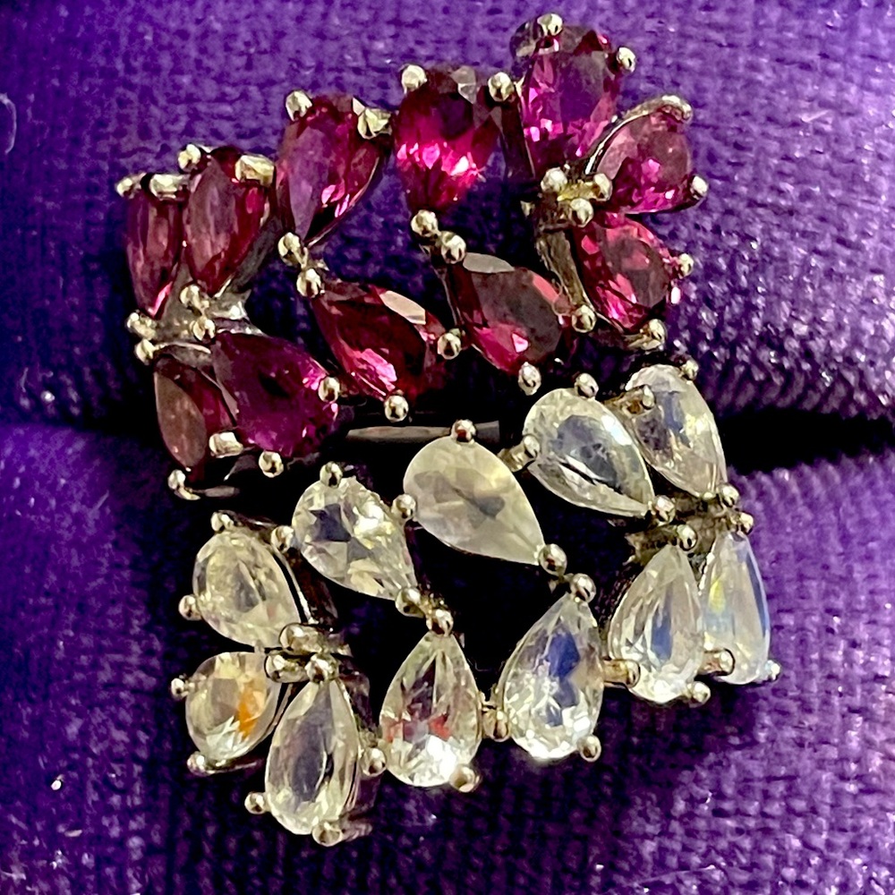 Imported 925 Genuine Natural Rhodolite Garnet & Rainbow Moonstone Wrap Sz6 NWT